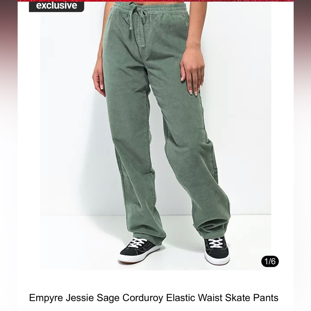 Empyre Jessie Sage Corduroy Elastic Waist Skate Pants